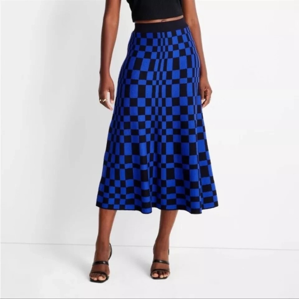 New Blue Black Sweater Midi Skirt Future Collective Kahlana Barfield Brown Small